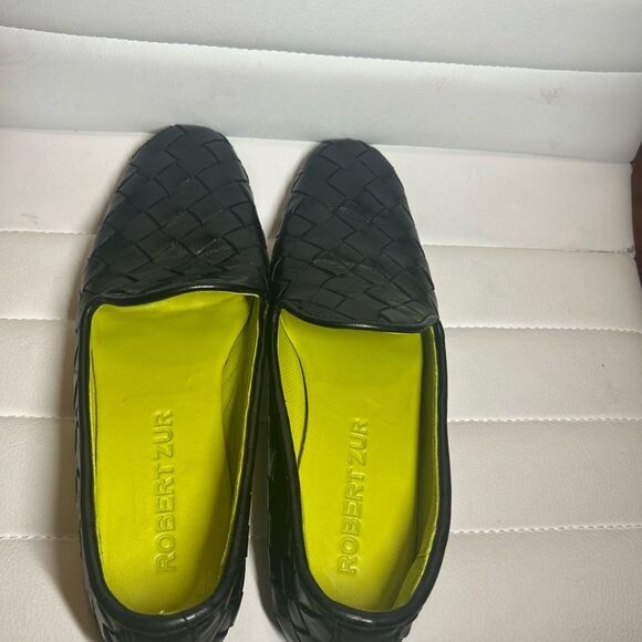 Robert Zur Black Leather Flats with Woven Design - Picture 8 of 10